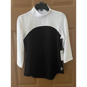 Jofit Women's 3/4 Sleeve Rib Mock Shirt White/Black Size Small New with Tags